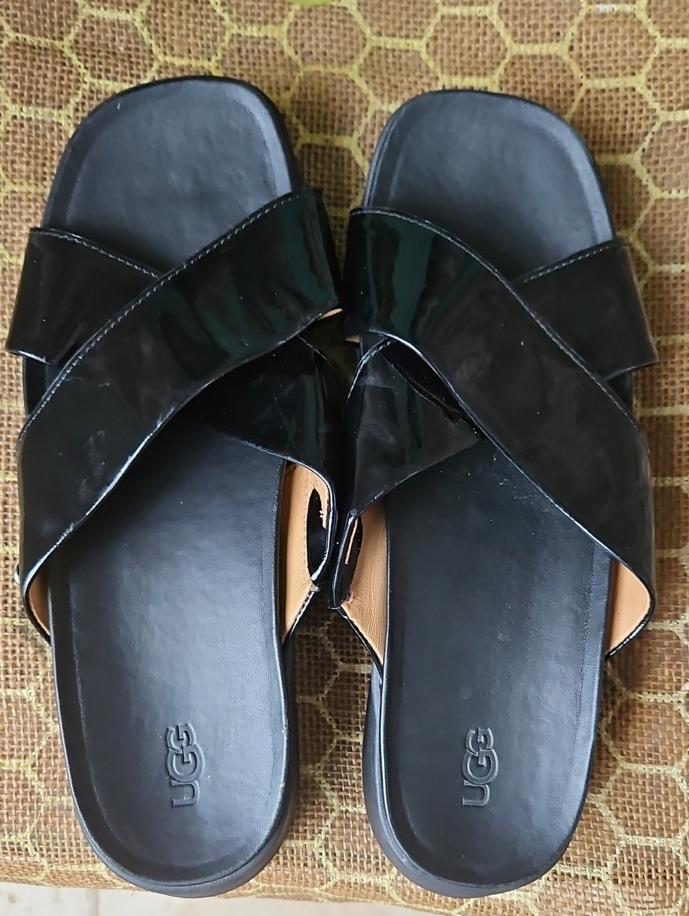 Ugg Platform CrissCross Strap Black Patent Leather Sandals - Picture 3 of 5